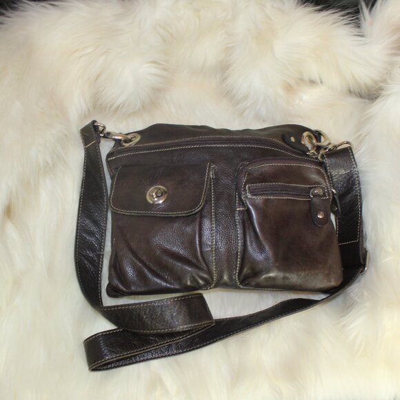 VTG Roots Travel Brown Shoulder leather Bag 9"x10"x1" - Picture 8 of 9